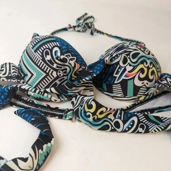 Sexy Folk Totem Neon Sling Bikini Top / Medium - Picture 5 of 6